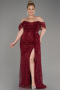 Burgundy Long Scaly Plus Size Engagement Dress ABU3579