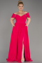 Fuchsia Long Chiffon Plus Size Evening Dress ABU3738