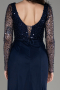 Navy Blue Sequined Long Sleeve Slit Evening Dress ABU3283