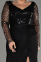Black Sequined Long Sleeve Slit Pus Size Evening Dress ABU3284