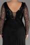 Black Sequined Long Sleeve Slit Pus Size Evening Dress ABU3284