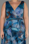 Oil Green Sleeveless Printed Chiffon Plus Size Prom Dress ABU4050