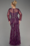 Plum Long Sleeve Stone Guipure Plus Size Evening Gown ABU4052