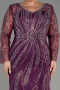 Plum Long Sleeve Stone Guipure Plus Size Evening Gown ABU4052
