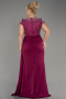 Plum Slit Beaded Long Satin Plus Size Evening Gown ABU4053