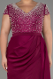Plum Slit Beaded Long Satin Plus Size Evening Gown ABU4053