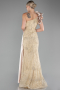 Gold One Shoulder Glitter Long Evening Gown ABU4059