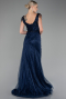 Navy Blue Stone Embroidered Long Plus Size Evening Gown ABU4276