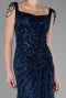 Navy Blue Stone Embroidered Long Plus Size Evening Gown ABU4276