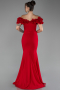 Red Boat Neck Slit Long Evening Dress ABU4080