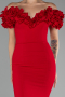 Red Boat Neck Slit Long Evening Dress ABU4080