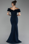 Navy Blue Boat Neck Slit Long Evening Dress ABU4080