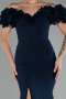 Navy Blue Boat Neck Slit Long Evening Dress ABU4080