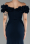 Navy Blue Boat Neck Slit Long Evening Dress ABU4080