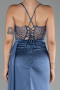 Indigo Underwire On Top Slit Long Satin Eevning Gown ABU4090