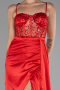 Red Underwire On Top Slit Long Satin Eevning Gown ABU4090