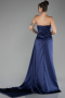 Navy Blue Strapless Slit Long Satin Prom Gown ABU4093
