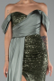 Olive Drab Boat Neck Slit Long Sequined Evening Gown ABU4085