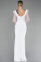 White Stoned Long Sleeve Slit Evening Gown ABU4117