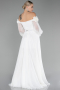 White Floral Boat Neck Long Sleeve Chiffon Prom Gown ABU4130