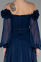 Navy Blue Floral Boat Neck Long Sleeve Chiffon Prom Gown ABU4130