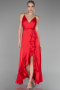 Red Front Short Back Long Satin Prom Gown ABO135
