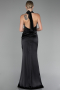 Black Halter Neckline Slit Satin Evening Dress ABU4109