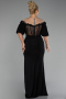 Black Short Sleeve Embroidered Slit Long Plus Size Evening Gown ABU4100