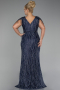 Navy Blue Short Sleeve Stony Long Plus Size Special Design Evening Dress ABU4146