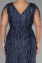 Navy Blue Short Sleeve Stony Long Plus Size Special Design Evening Dress ABU4146