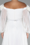 White Boat Neck Long Sleeve Plus Size Chiffon Prom Gown ABU4131