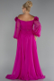 Fuchsia Boat Neck Long Sleeve Plus Size Chiffon Prom Gown ABU4131