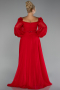 Red Boat Neck Long Sleeve Plus Size Chiffon Prom Gown ABU4131