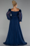 Navy Blue Boat Neck Long Sleeve Plus Size Chiffon Prom Gown ABU4131