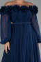 Navy Blue Boat Neck Long Sleeve Plus Size Chiffon Prom Gown ABU4131