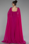Fuchsia Strapless Shawl Sleeve Long Chiffon Evening Dress ABU4158