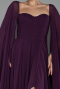 Purple Strapless Shawl Sleeve Long Chiffon Evening Dress ABU4158