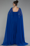 Sax Blue Strapless Shawl Sleeve Long Chiffon Evening Dress ABU4158