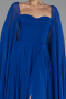 Sax Blue Strapless Shawl Sleeve Long Chiffon Evening Dress ABU4158