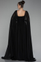 Black Strapless Shawl Sleeve Long Chiffon Evening Dress ABU4158