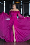 Fuchsia Floral Boat Neck Long Sleeve Chiffon Prom Gown ABU4130