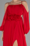 Kırmızı Shoulder Decollete Long Sleeve Chiffon Prom Dress ABU4165