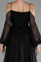 Siyah Shoulder Decollete Long Sleeve Chiffon Prom Dress ABU4165