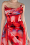 Red Strapless Slit Long Printed Satin Prom Dress ABU4169
