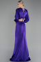 Purple Long Sleeve Cut Out Satin Evening Dress ABU4177