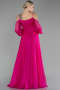 Fuşya Shoulder Decollete Long Sleeve Chiffon Prom Dress ABU4165