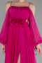 Fuşya Shoulder Decollete Long Sleeve Chiffon Prom Dress ABU4165
