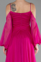 Fuşya Shoulder Decollete Long Sleeve Chiffon Prom Dress ABU4165