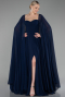 Navy Blue Strapless Shawl Sleeve Long Chiffon Evening Dress ABU4158