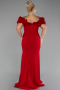 Red Boat Neck Slit Long Plus Size Evening Dress ABU4081